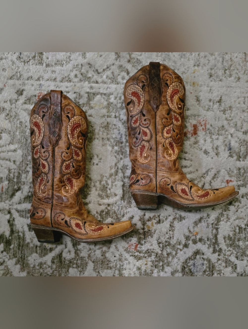 Corral Brand Women’s Tan Brown Paisley Embroidered Western Cowboy Boots Sz 7M